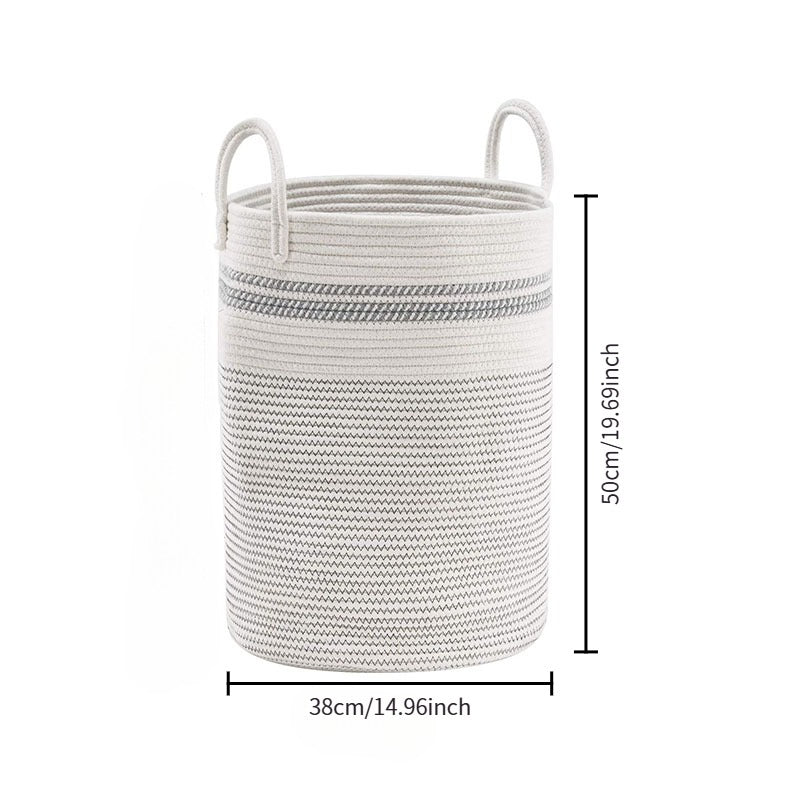 Handwoven Cotton Rope Storage Basket - Decorative Two-Tone Laundry Hamper